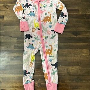 Little Sleepies Dinosaur Print Footie - Pink and Multicolor